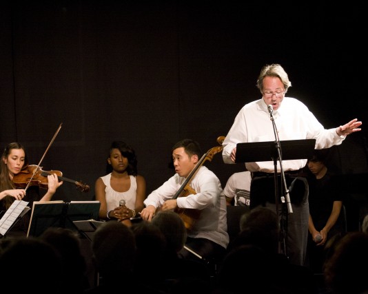 The Parker Quartet and William Sharp performing during Yellow Barn's "Intimate Letters" Artist Residency (Photo: Zachary Stephens)