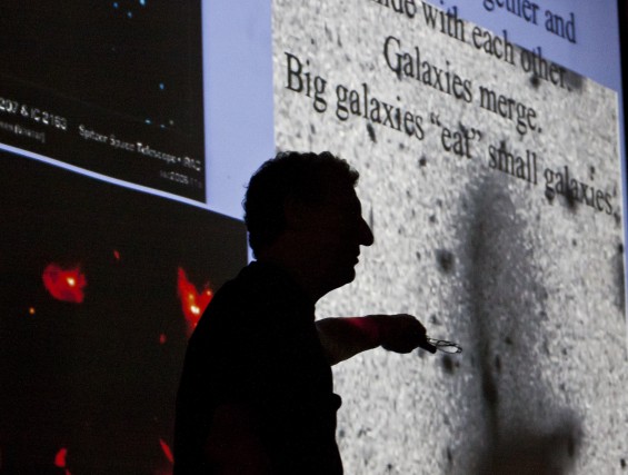 Tom Geballe presents a talk titled "Galaxies Behaving Badly" at the Greenwood School (Photo: Zachary Stephens)