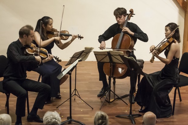 Performing Mozart's String Quartet in B-Flat Major (Anthony Marwood, Stella Chen, violins; Wenhong Luo, viola; Sasha Scolnik-Brower, cello)